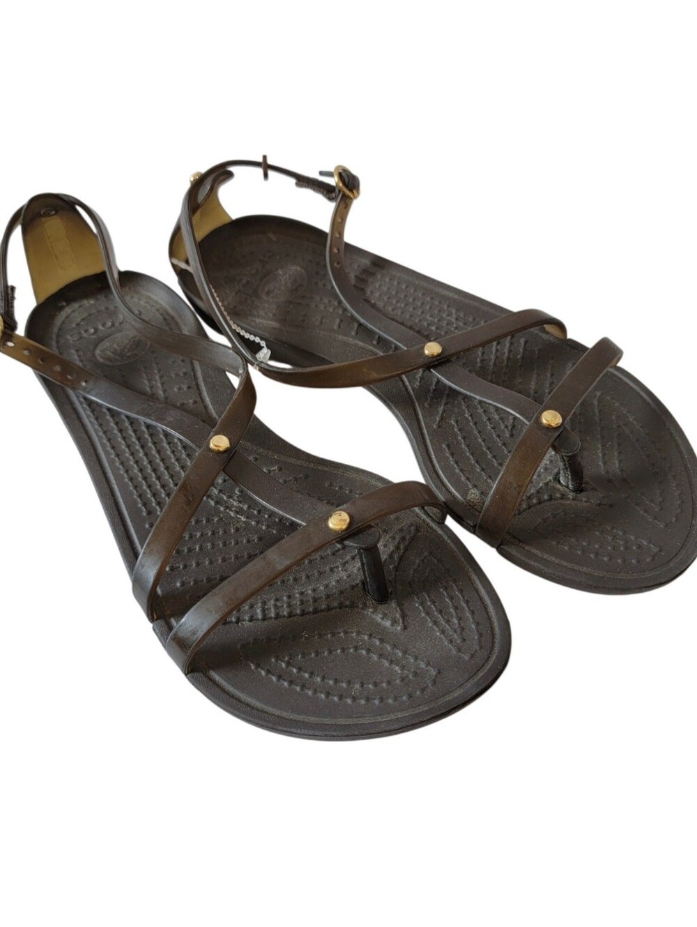 Crocs Really Sexi Sandals Brown Jelly Flip Flops Flat Sz 5W Isabella Gladiator